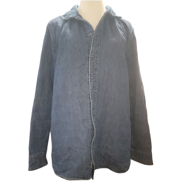 The hundreds wavy Quilted Blue denim shacket shirt Jacket large - Picture 1 of 7